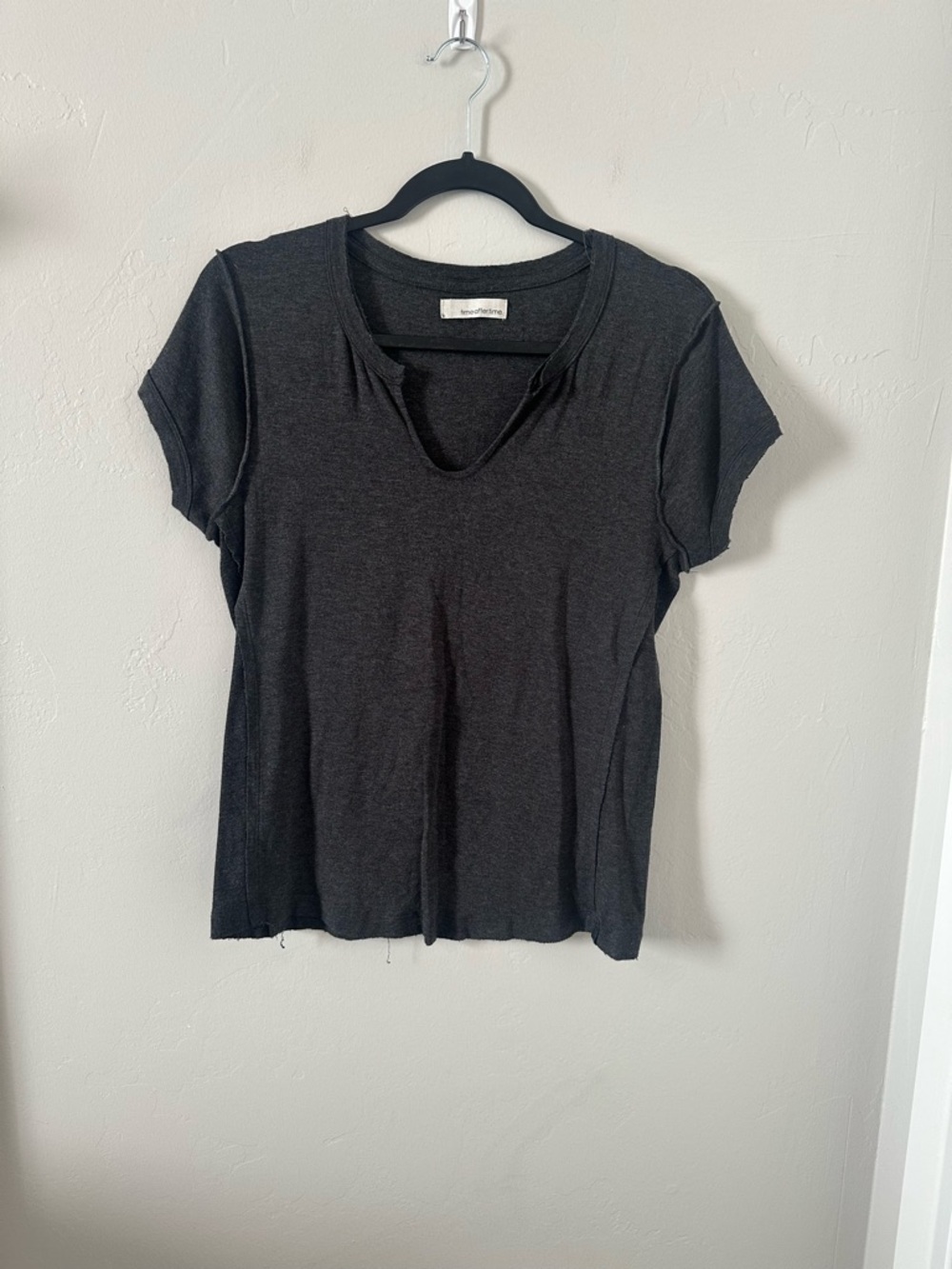 Women's Charcoal Short Sleeve V-Notch Tee